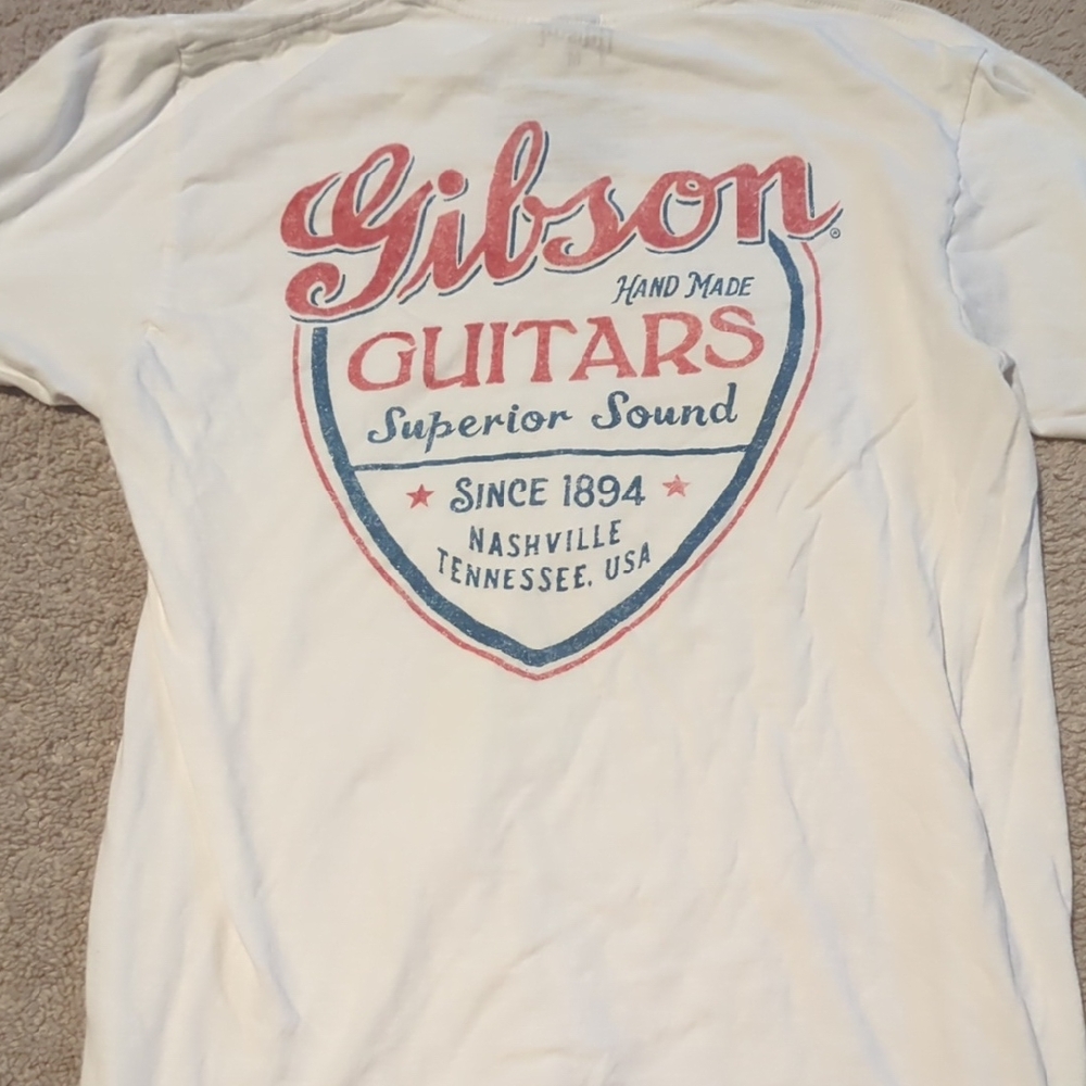 Gibson Cream Tee with Red and Blue Shield Logo